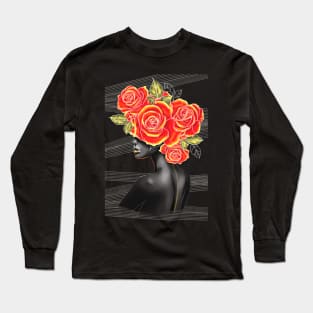 Black and white girl with color beautiful flowers in her head. Long Sleeve T-Shirt